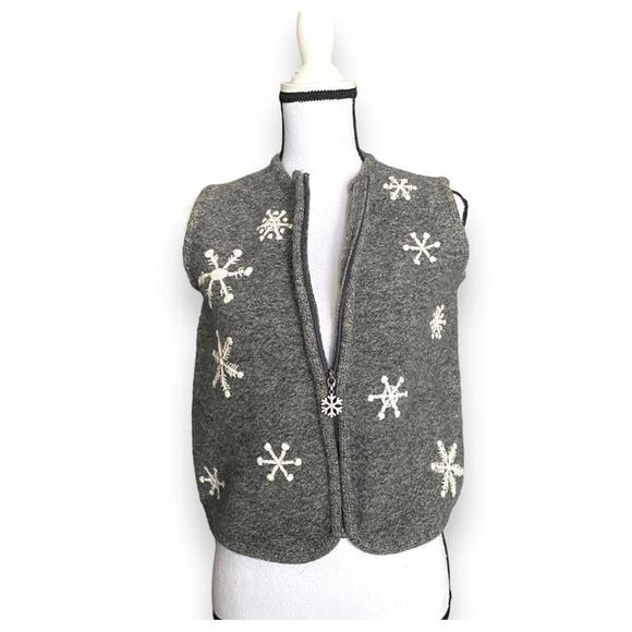 Vntg Cabela's Wool Snowflake Sweater Vest Sz S Grey Sleeveless Zip Up Novelty - Picture 10 of 12